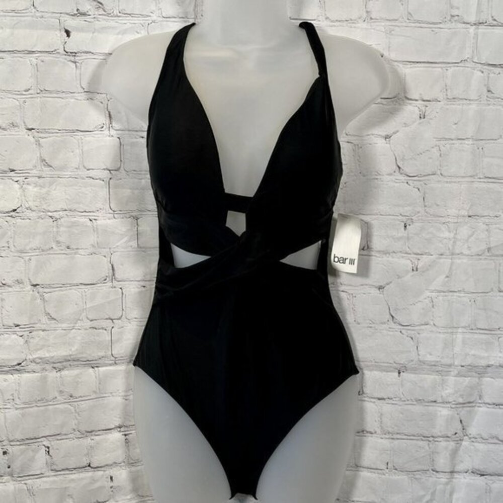 ☀️Bar III Wrap-Around One-Piece Swimsuit Black S